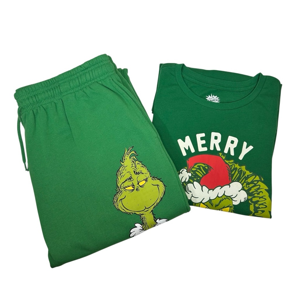 Dr. Seuss Men’s Green Merry Grinchmas Graphic T-Shirt & Sweatpants Joggers L‎